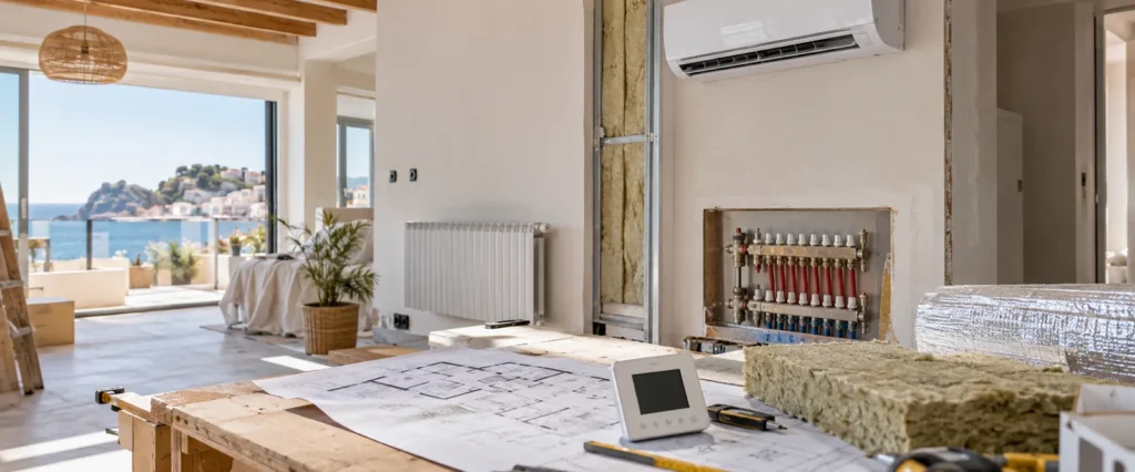 Vivienda en reforma con climatización, aislamiento, termostato y planos