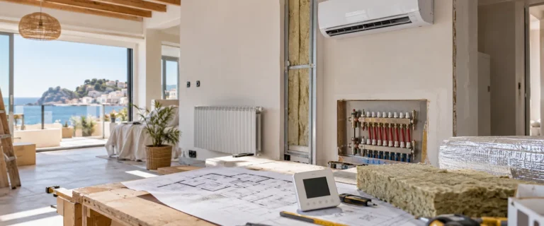 Vivienda en reforma con climatización, aislamiento, termostato y planos