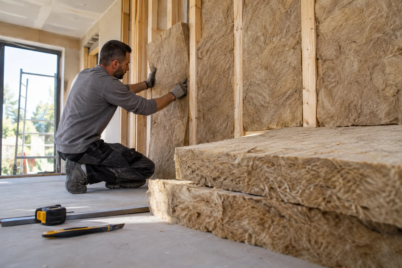 Detalle de aislantes ecológicos para proteger la vivienda del frío y calor
