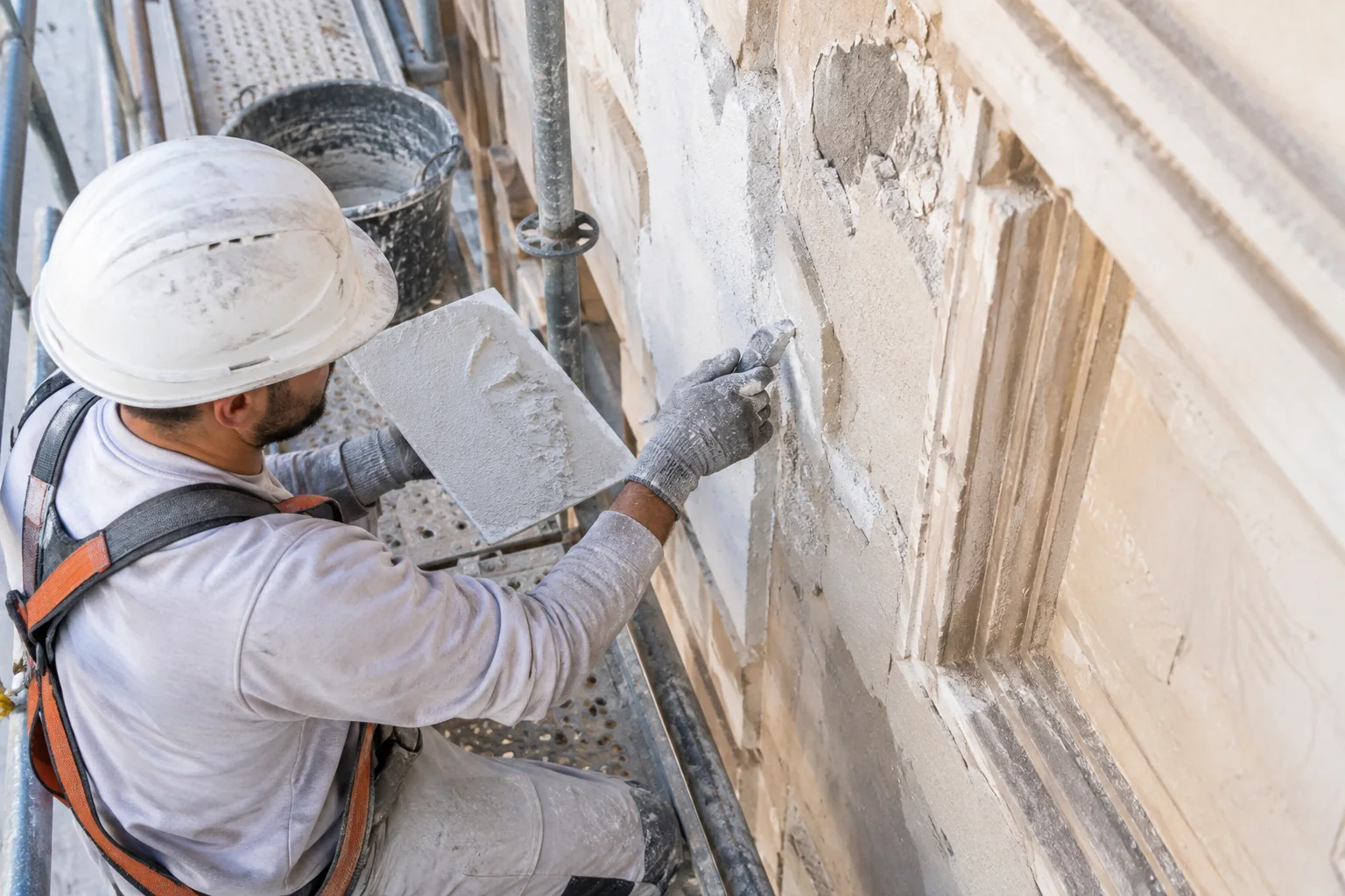 Detalle de restauración de fachadas de edificios en Alicante